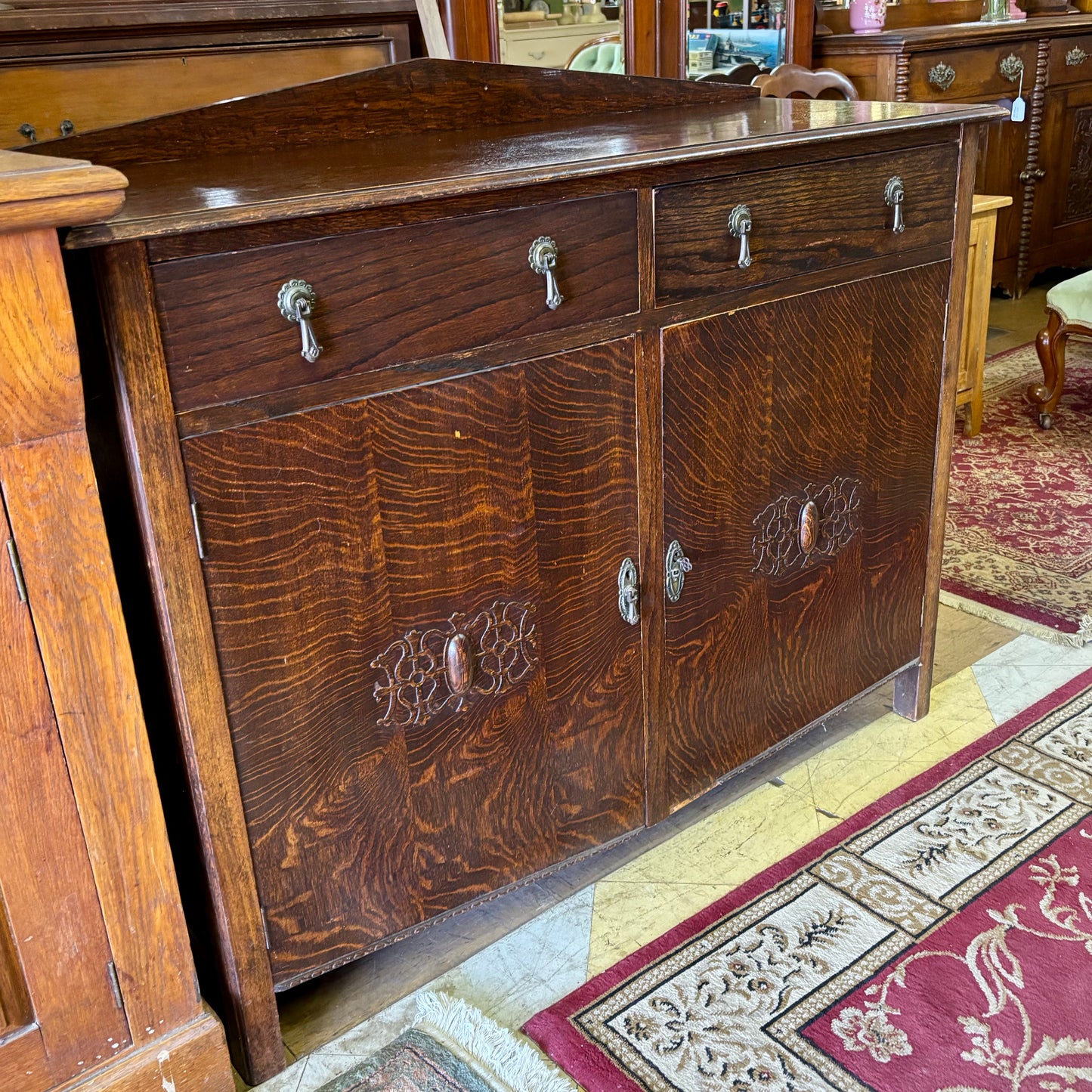Edwardian Tiger Oak Sideboard with Original Hardware c.1915