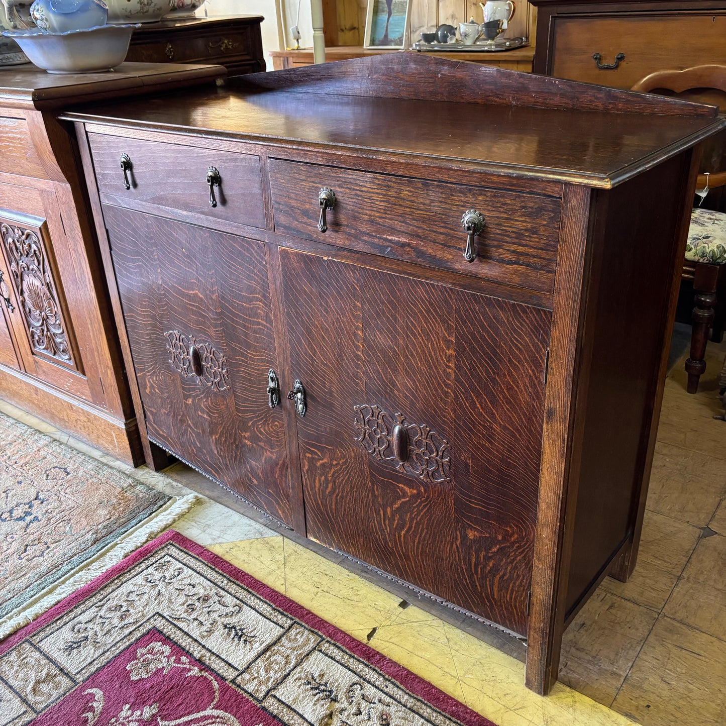 Edwardian Tiger Oak Sideboard with Original Hardware c.1915