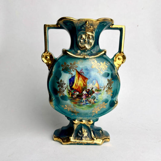 Antique English Mantel Vase with Hand-Painted Roses – 19cm