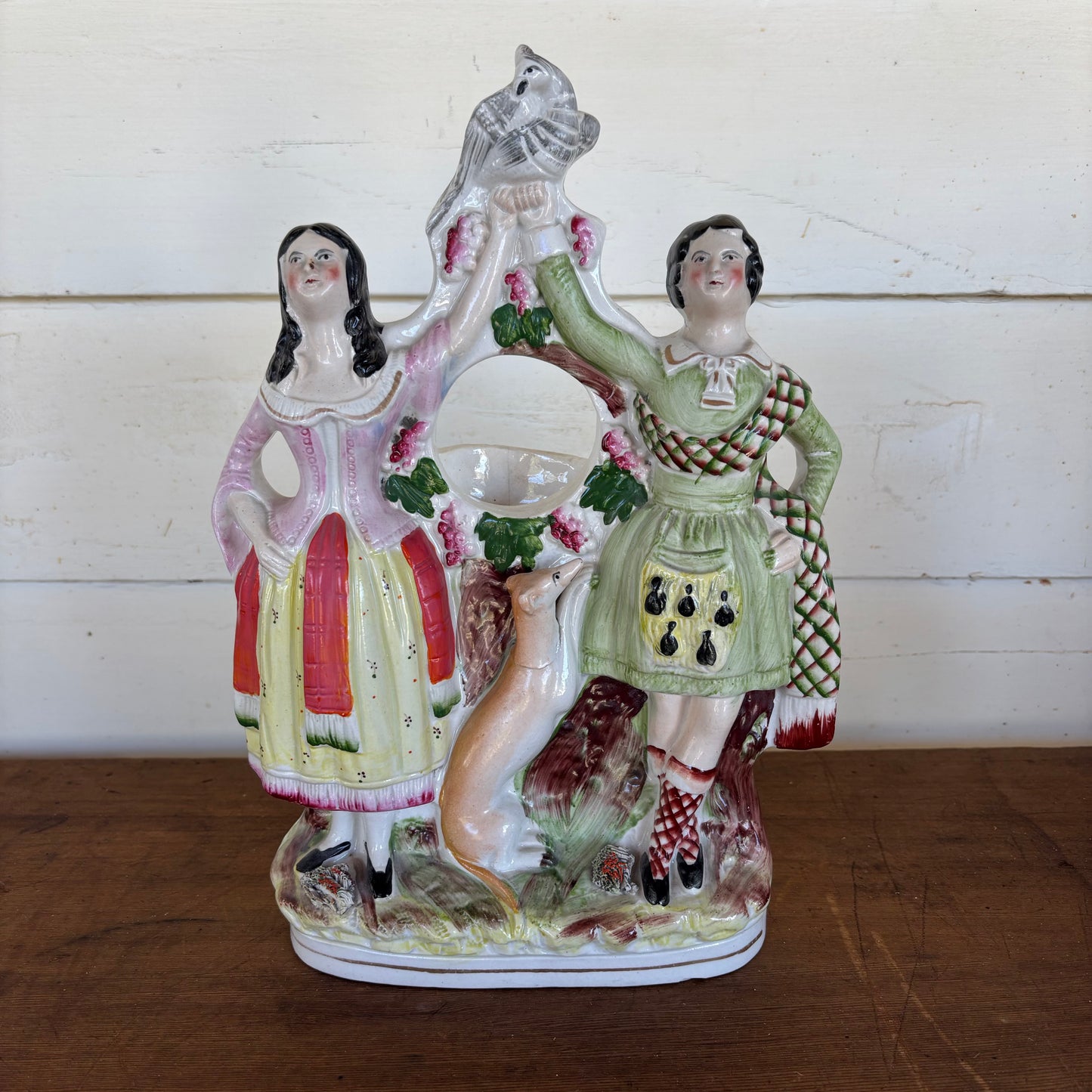 Victorian Staffordshire Spill Vase – Scottish Couple with Dog & Bird, c.1860