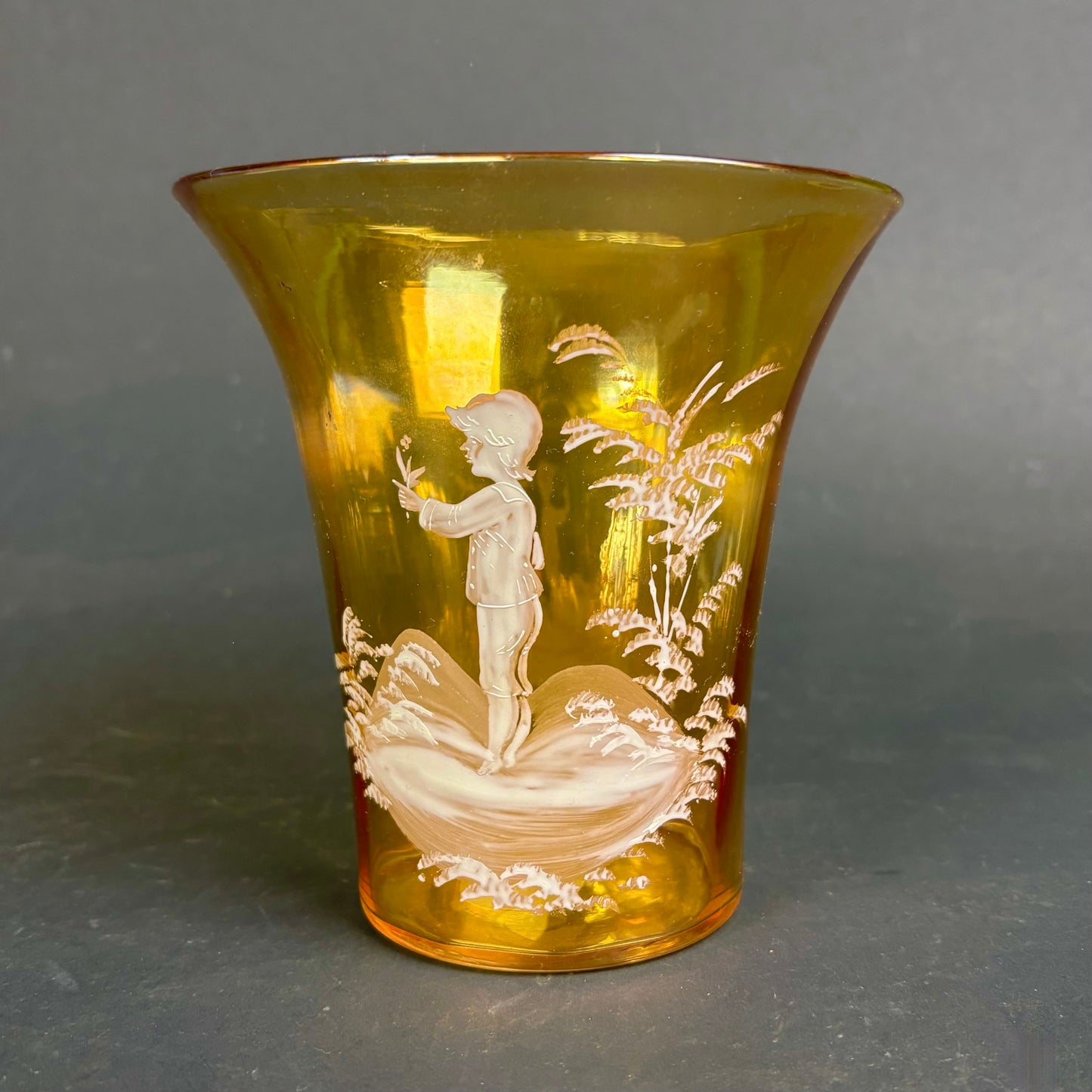 Victorian Amber Mary Gregory Glass Vase c.1880