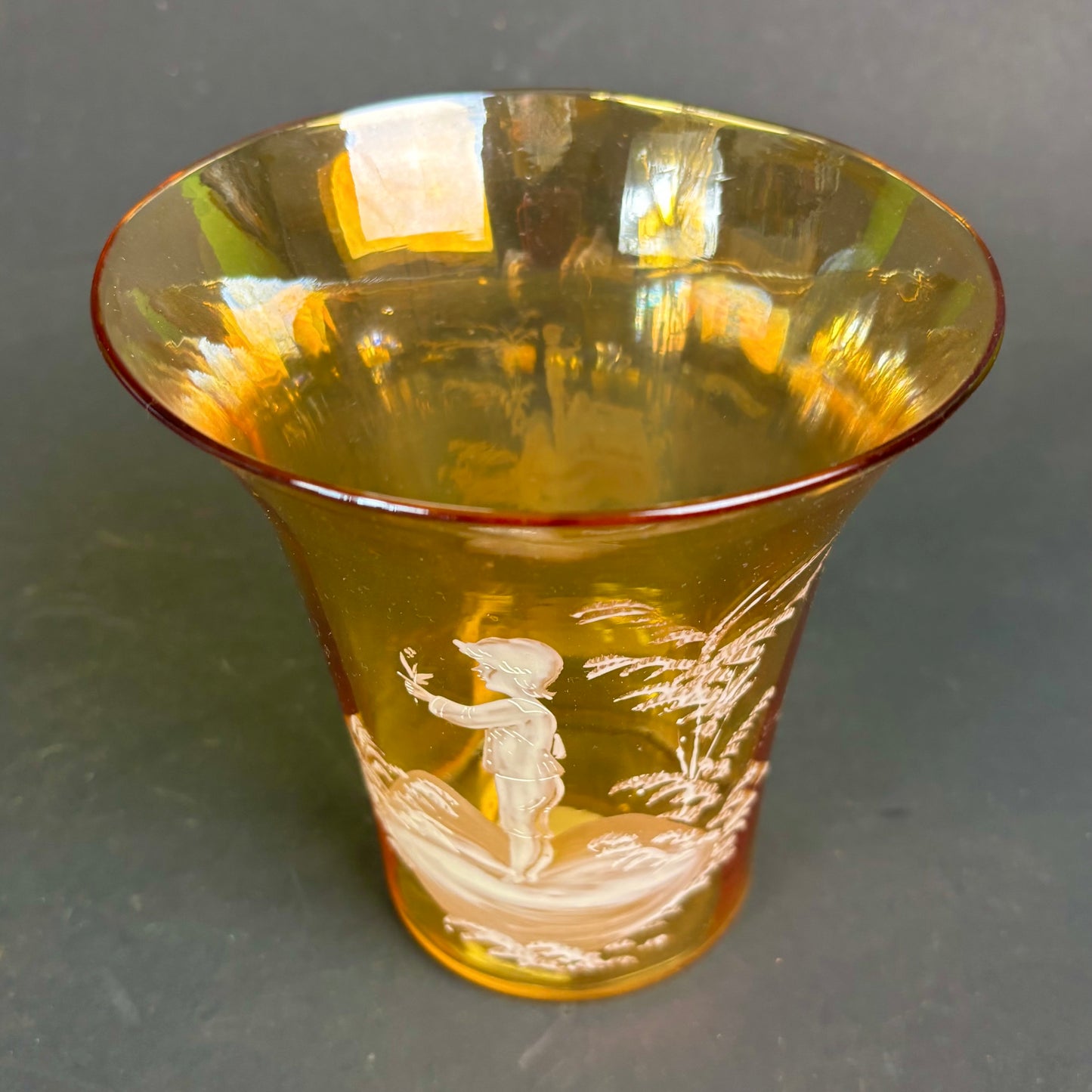Victorian Amber Mary Gregory Glass Vase c.1880
