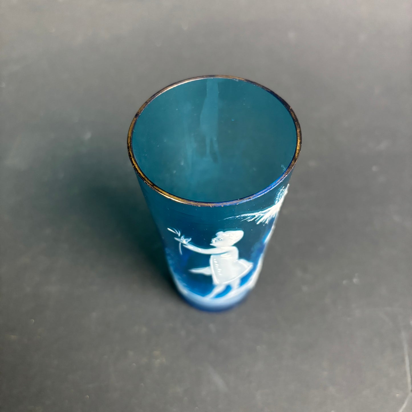 Bohemian Blue Glass Tumbler Mary Gregory Style Enamel c.1900