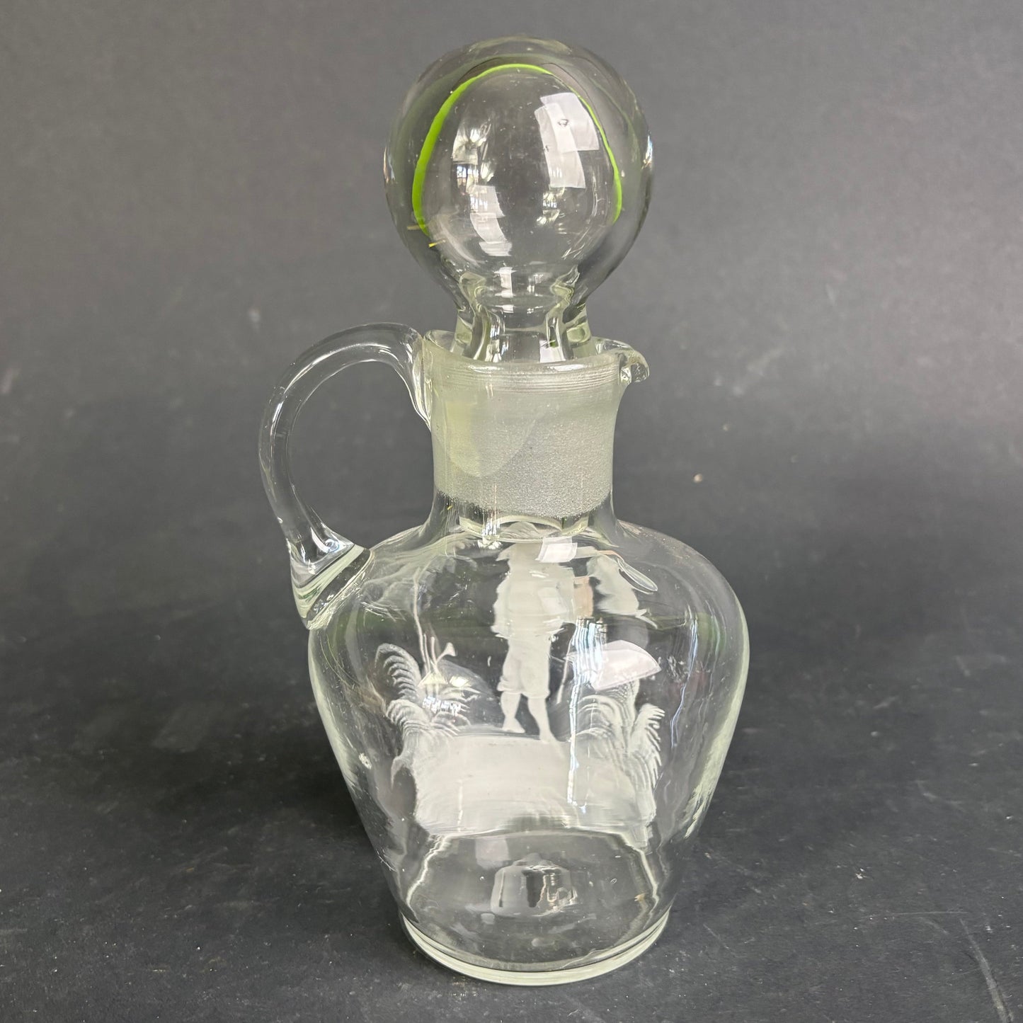 Antique Mary Gregory Glass Decanter – Clear Glass with Enamel Figure & Stopper c.1880