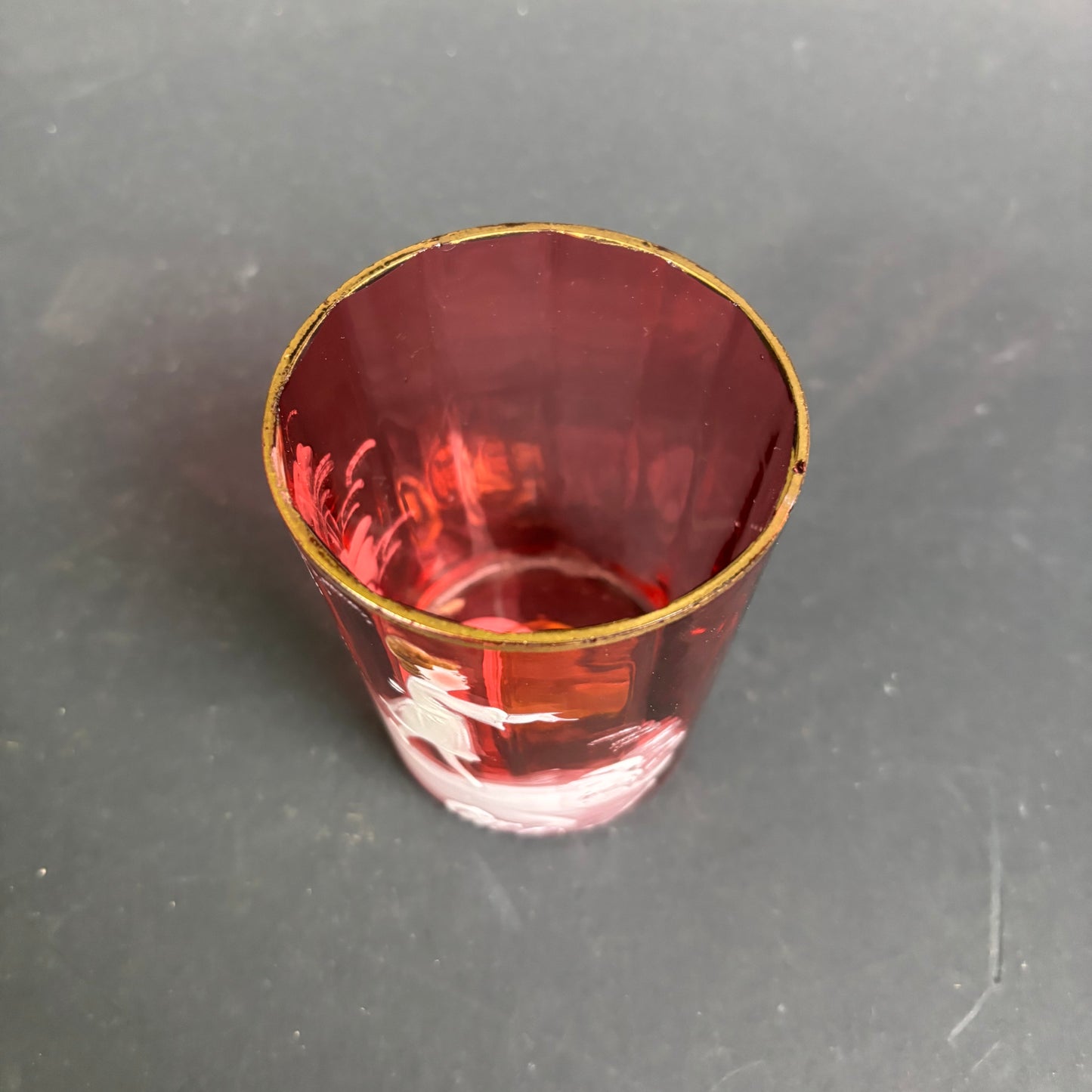 Antique Cranberry Mary Gregory Glass Tumbler – Enamel Child Scene c.1880