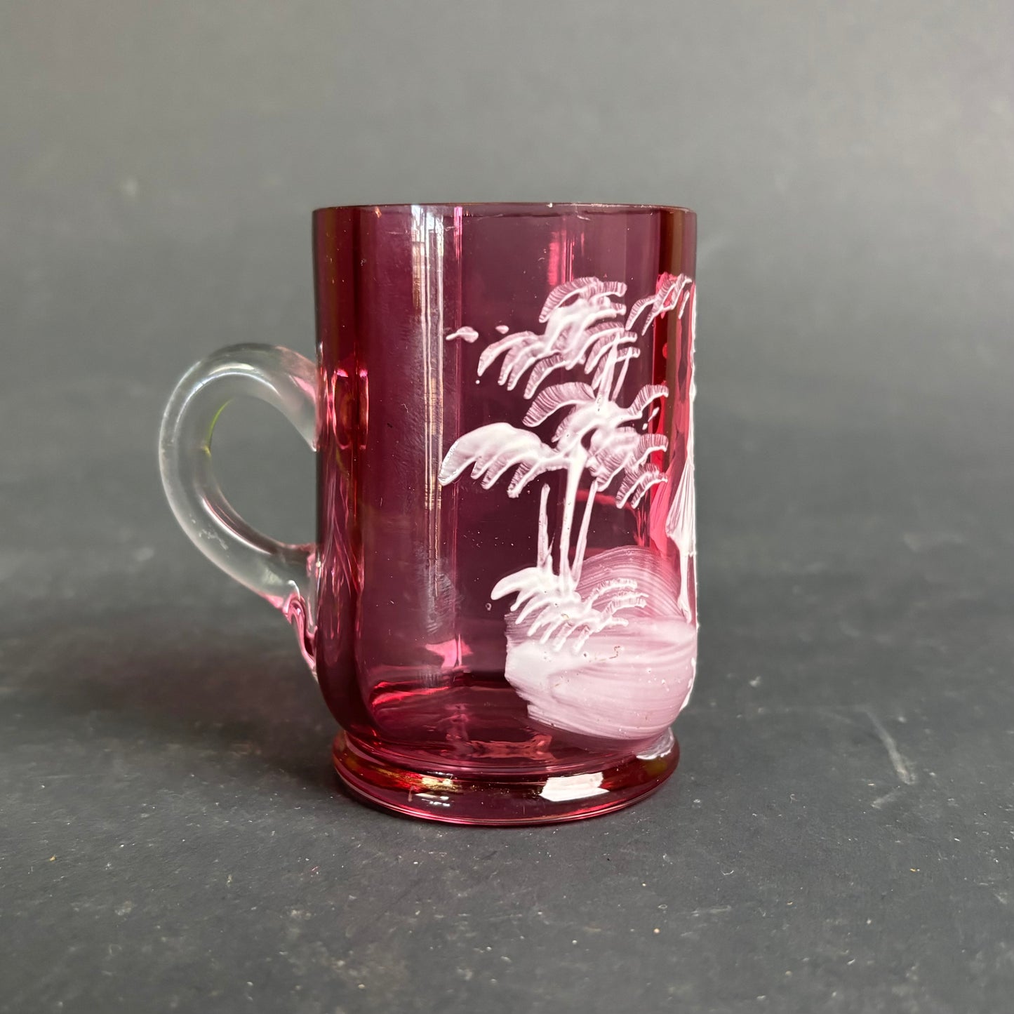 Victorian Mary Gregory Cranberry Glass Mug c.1880