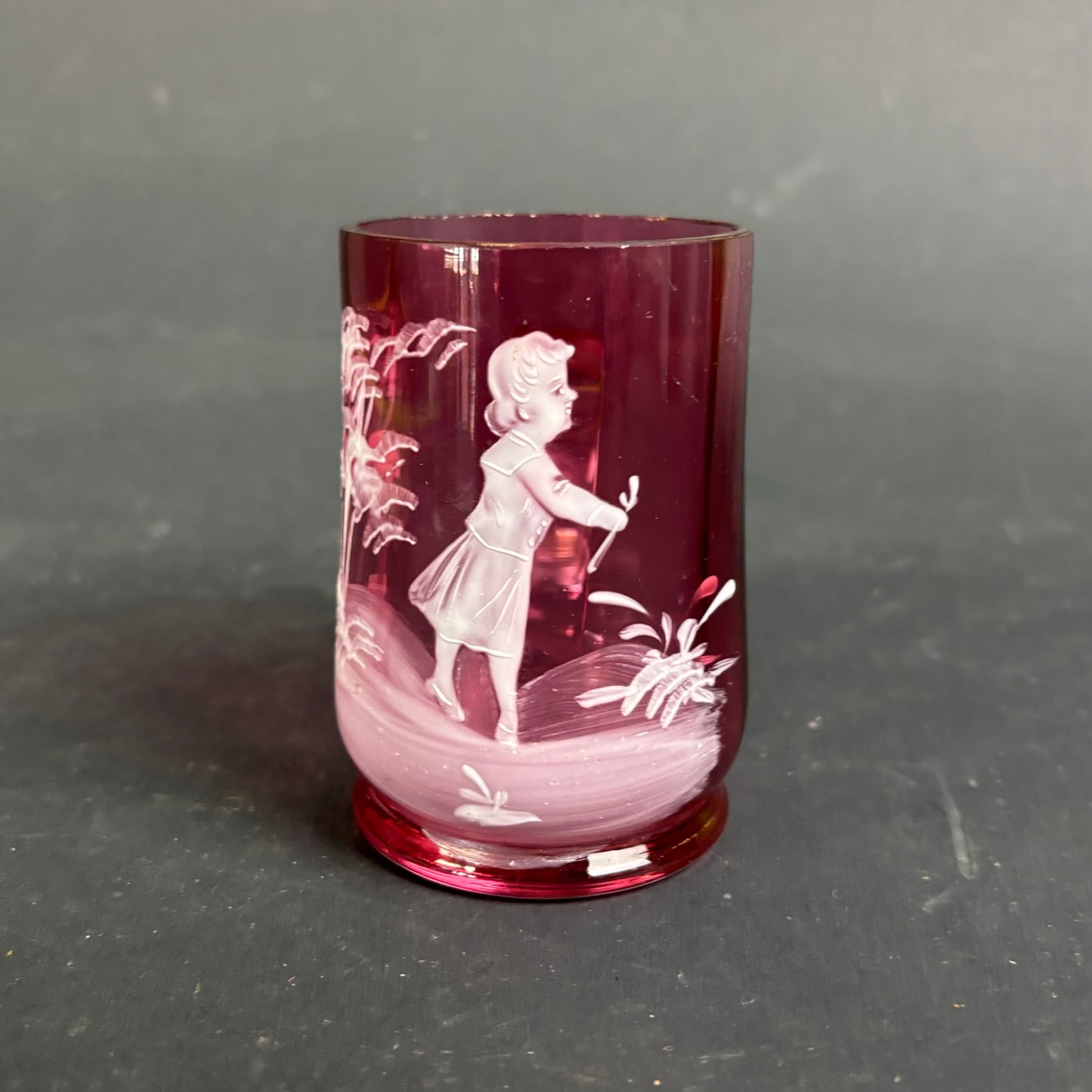 Victorian Mary Gregory Cranberry Glass Mug c.1880