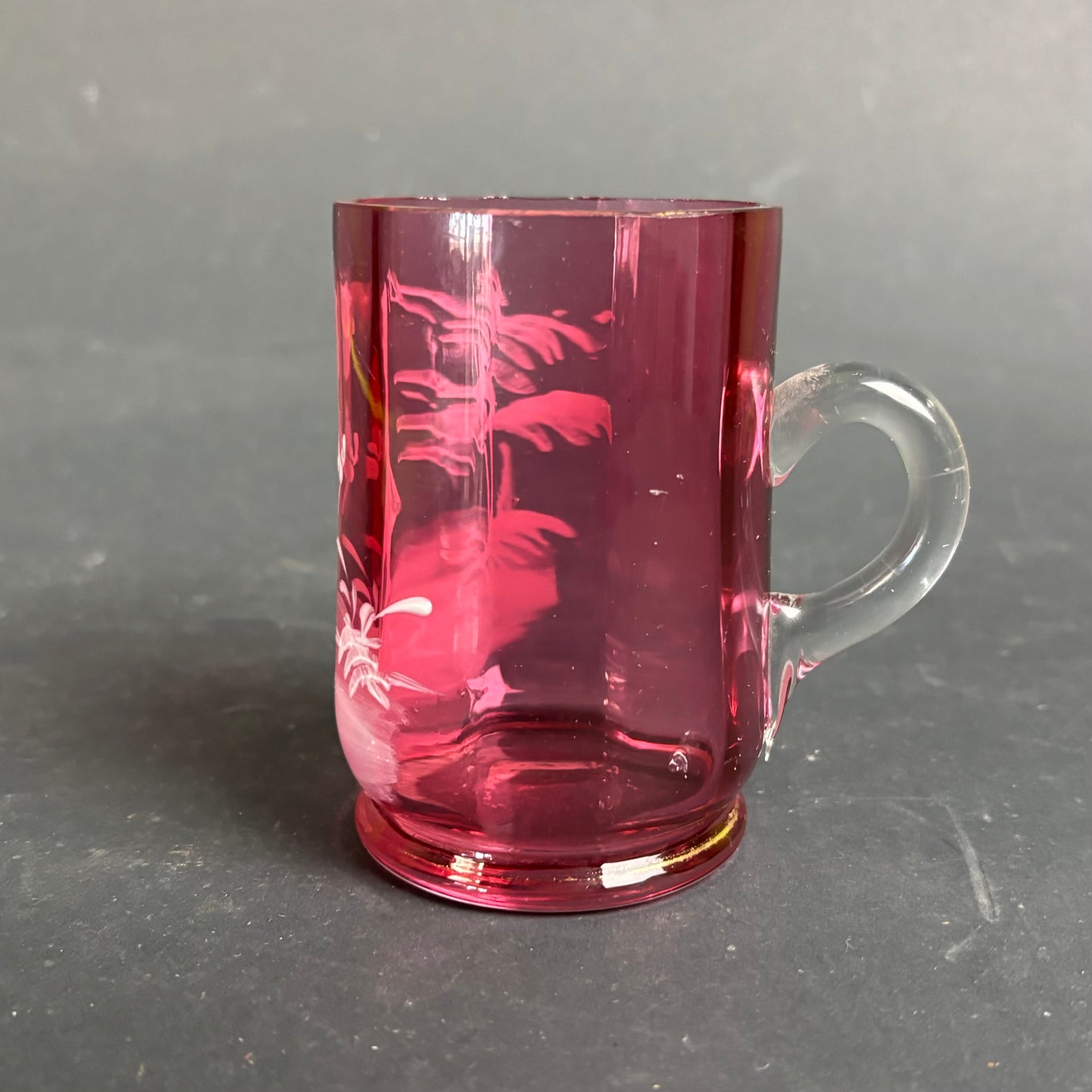 Victorian Mary Gregory Cranberry Glass Mug c.1880