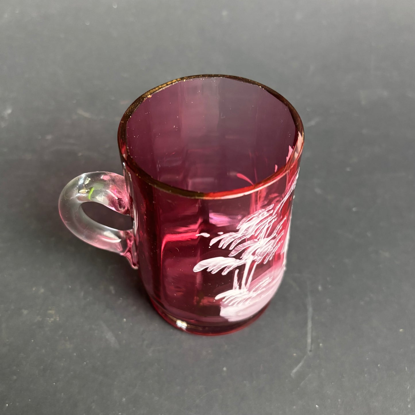 Victorian Mary Gregory Cranberry Glass Mug c.1880