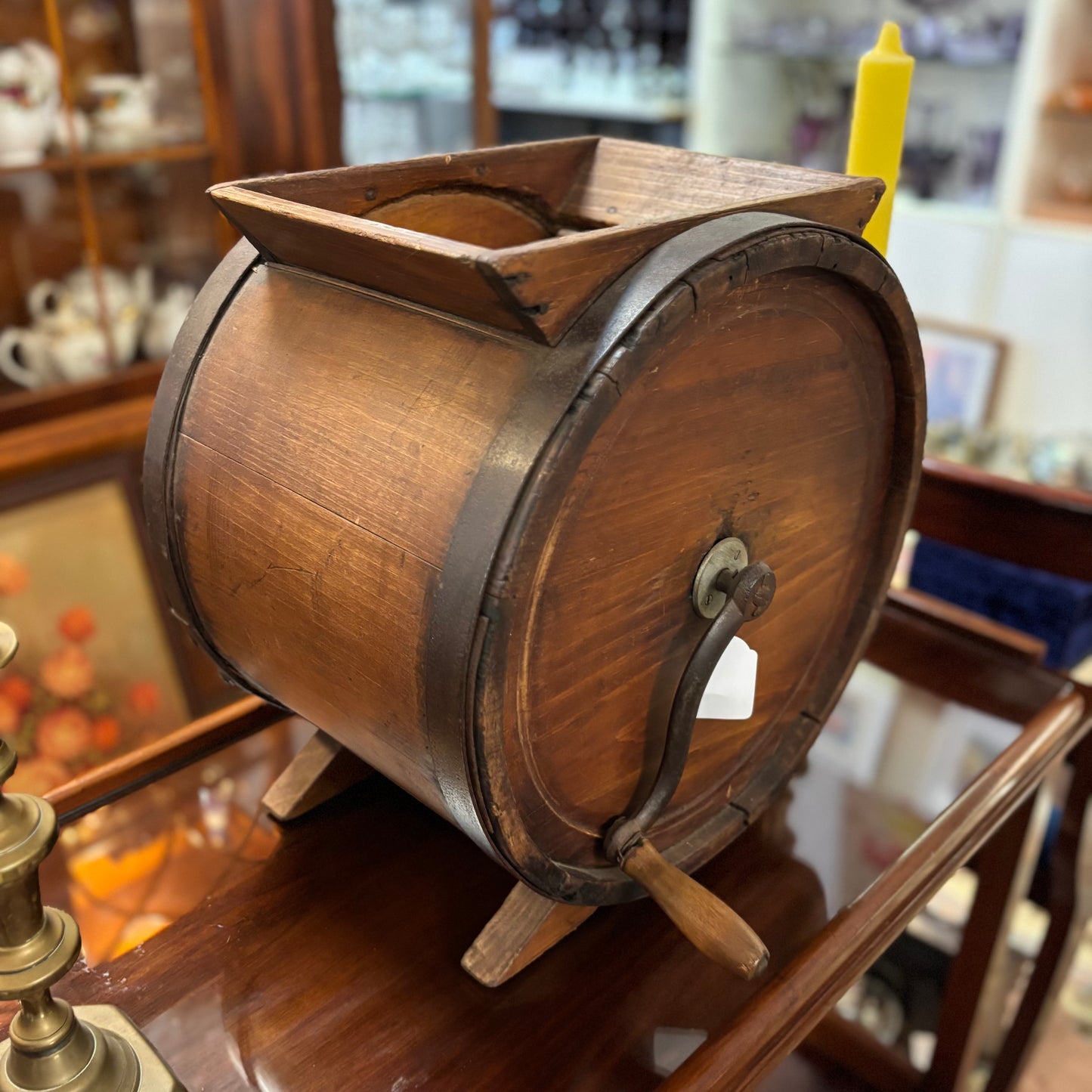 Antique Barrel Butter Churn – Early 20th Century Hand-Crank