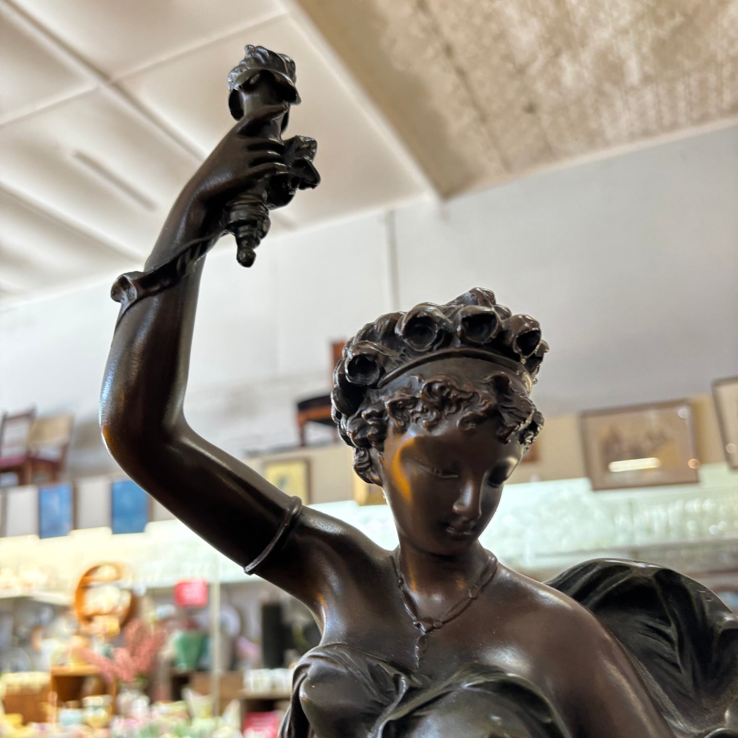 French Spelter Figure – Maiden & Cherub