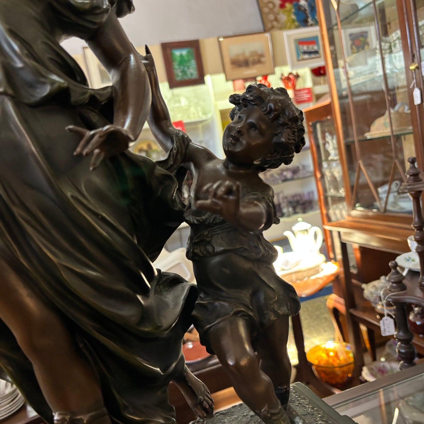 French Spelter Figure – Maiden & Cherub