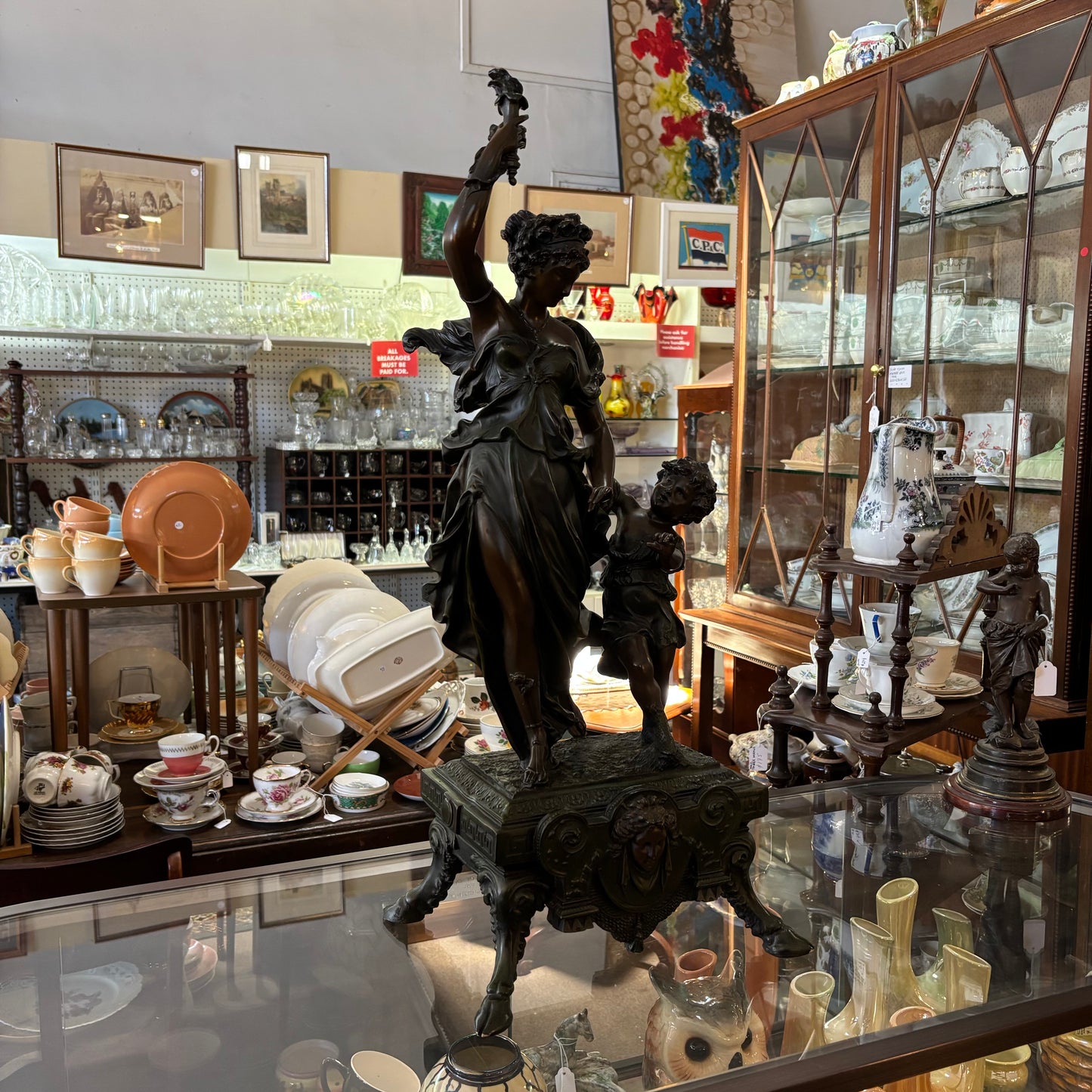 French Spelter Figure – Maiden & Cherub