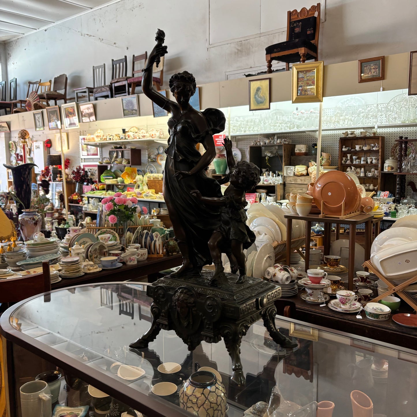 French Spelter Figure – Maiden & Cherub