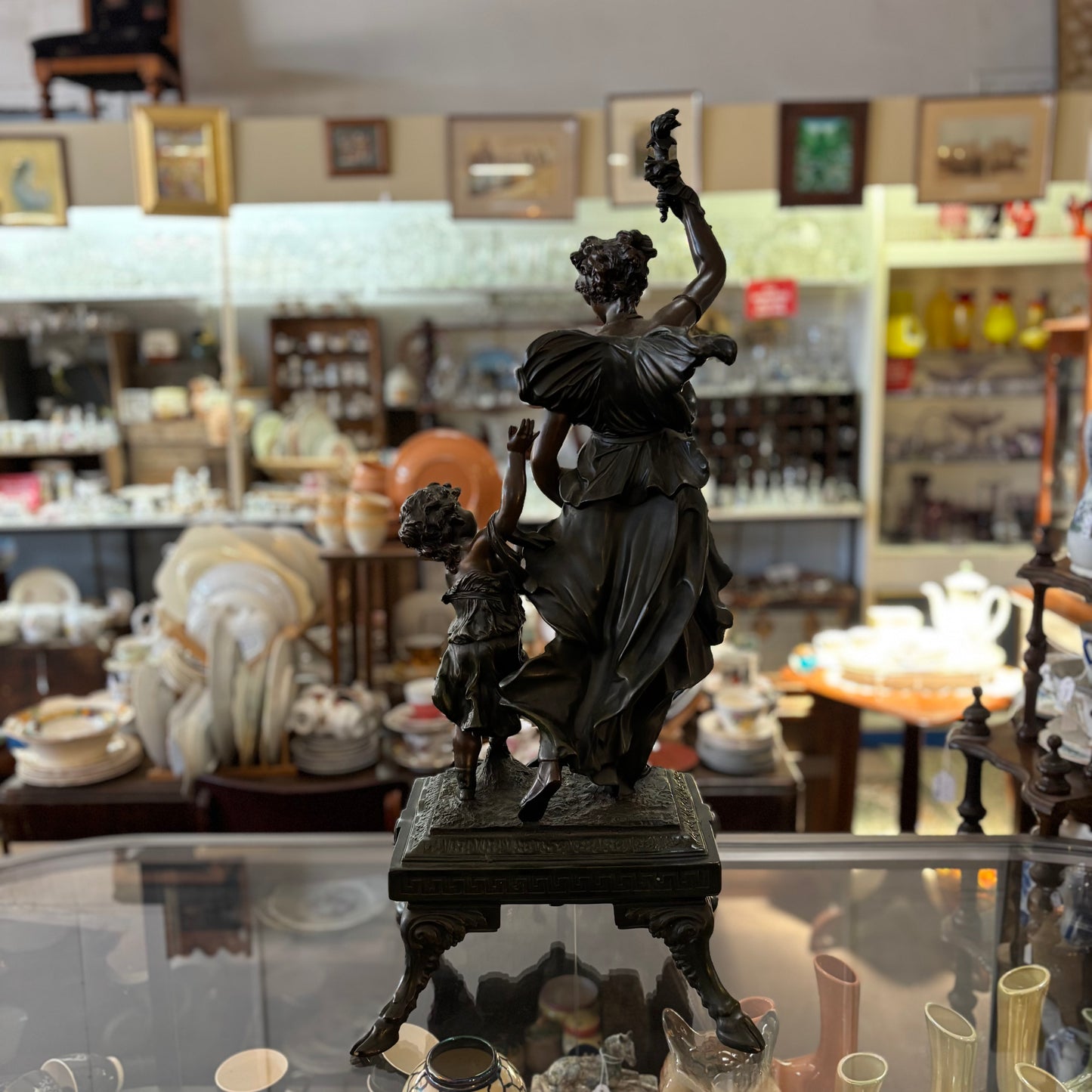 French Spelter Figure – Maiden & Cherub