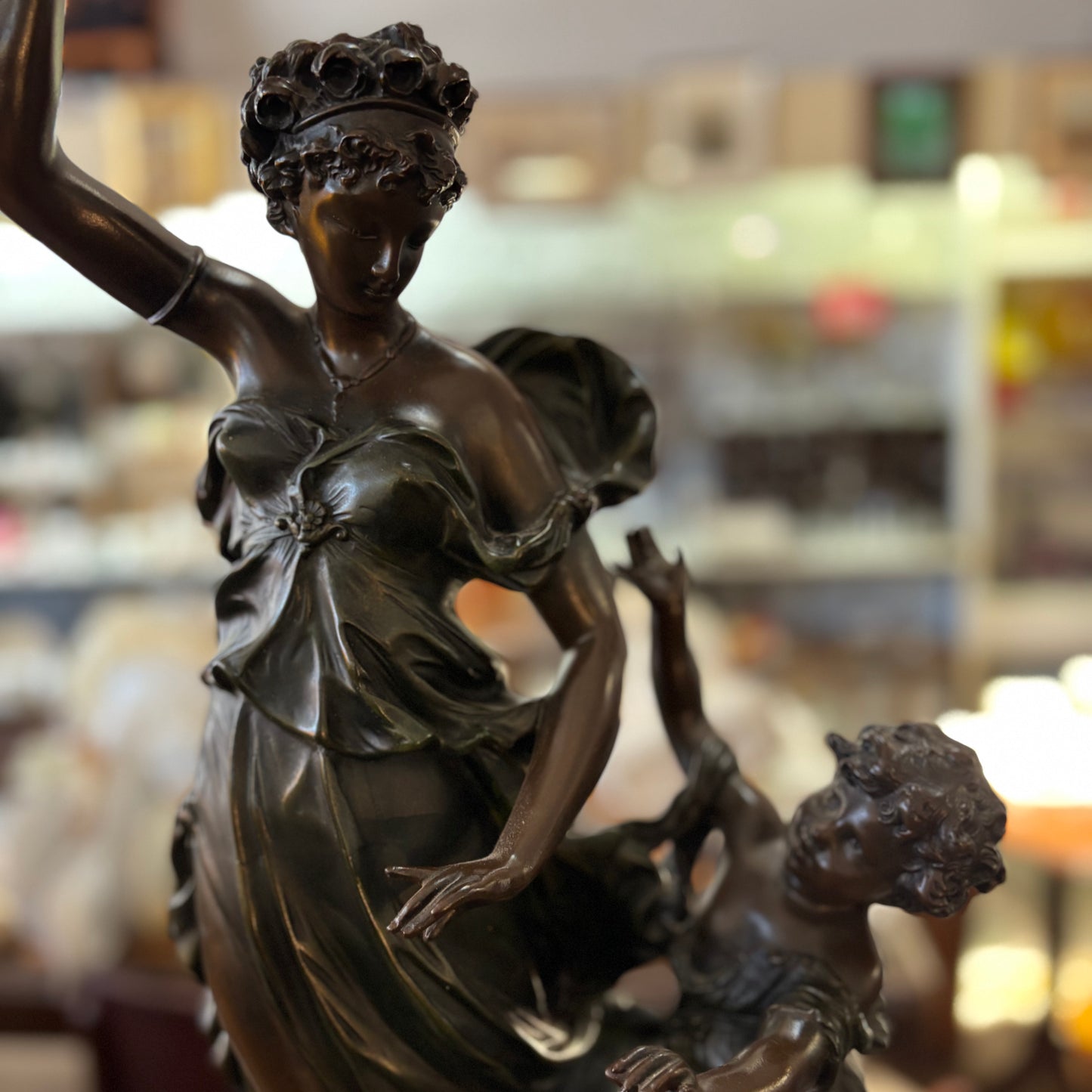 French Spelter Figure – Maiden & Cherub