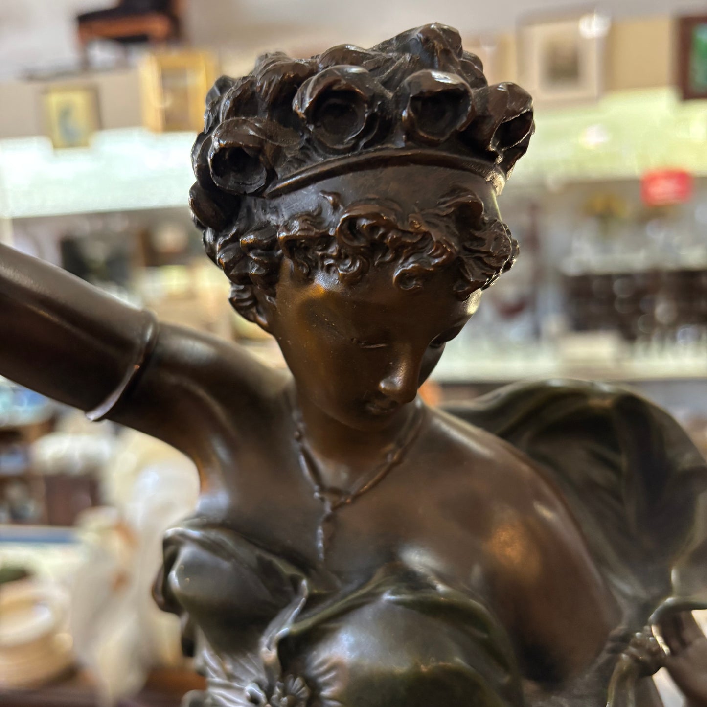 French Spelter Figure – Maiden & Cherub