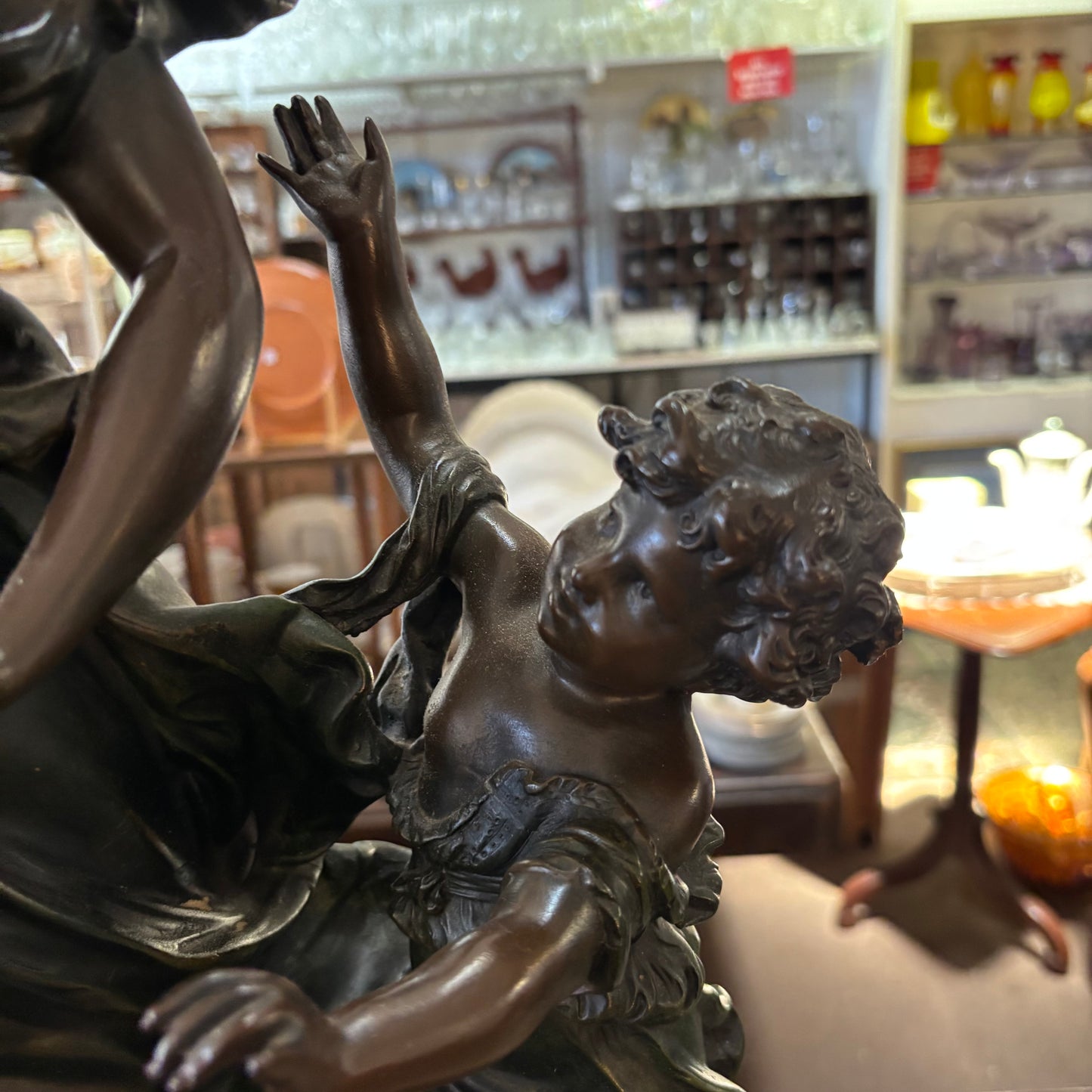 French Spelter Figure – Maiden & Cherub