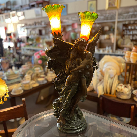 Large Figural Angel Lamp with Twin Art Glass Shades – 60cm