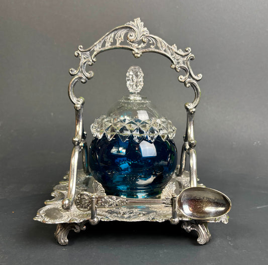 Edwardian Jam Stand with Blue Glass Pot – A. Sherry & Sons Sheffield c.1900–1920