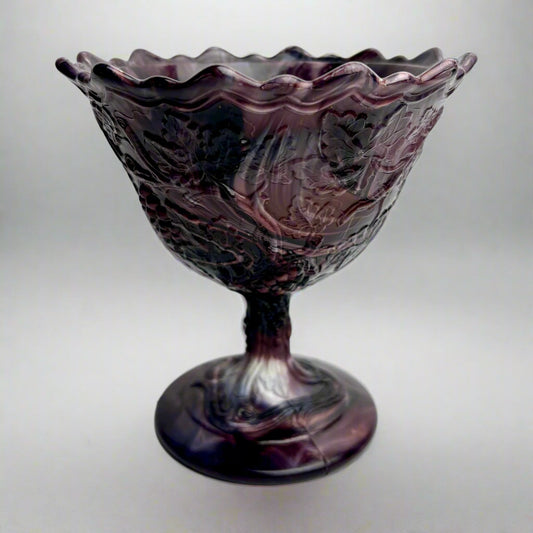 Imperial Glass Amethyst Slag Compote – Grape Pattern, c.1950s