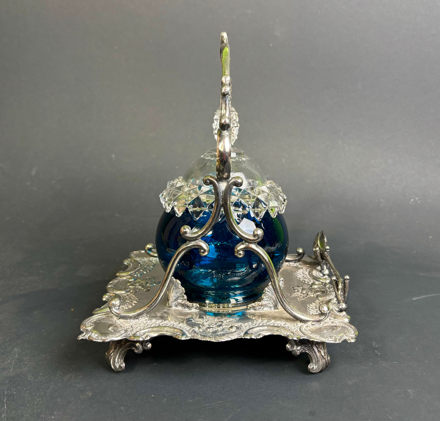 Edwardian Jam Stand with Blue Glass Pot – A. Sherry & Sons Sheffield c.1900–1920