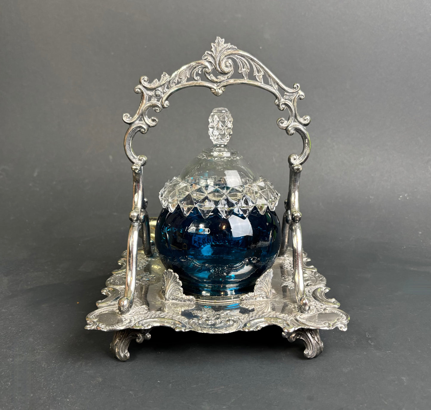 Edwardian Jam Stand with Blue Glass Pot – A. Sherry & Sons Sheffield c.1900–1920