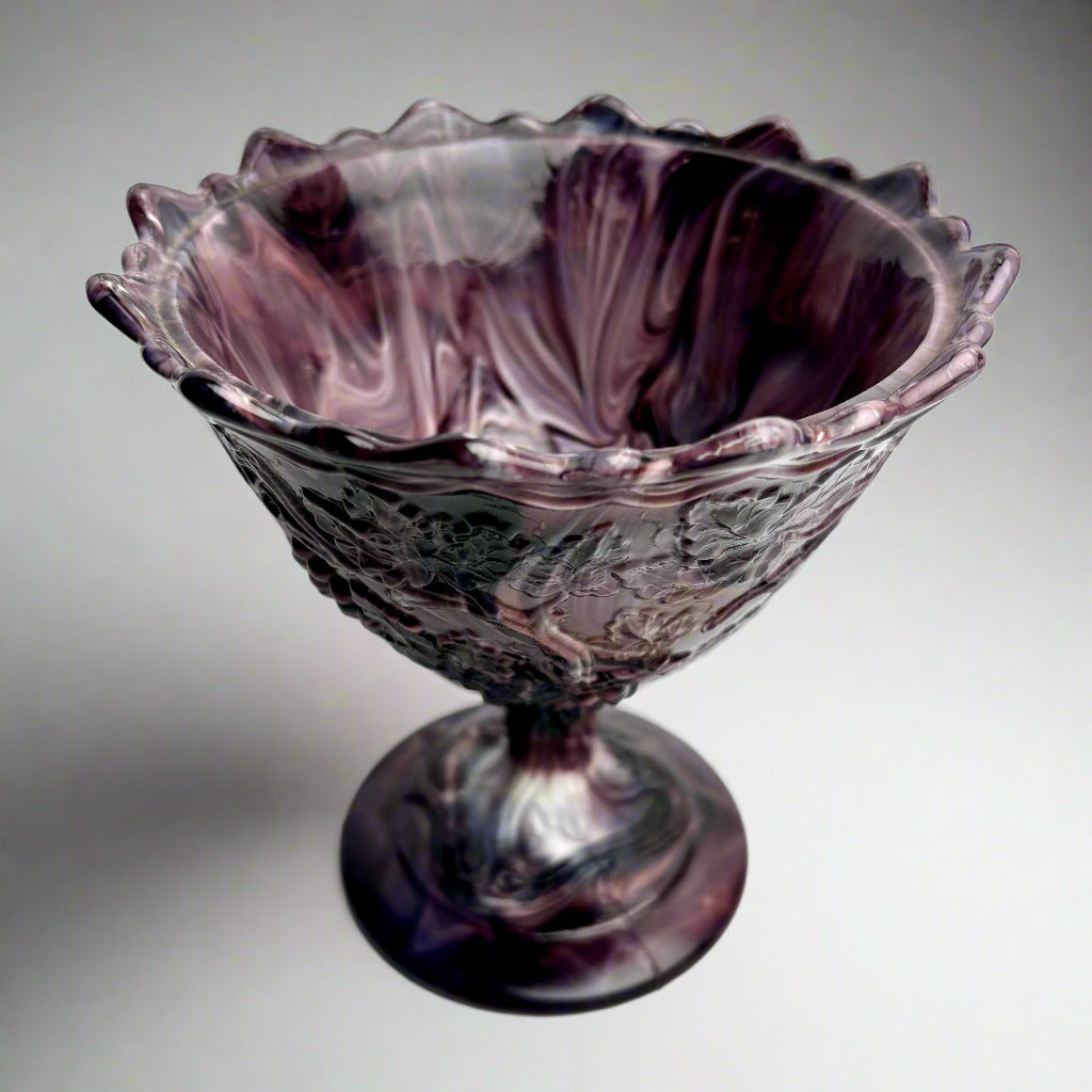 Imperial Glass Amethyst Slag Compote – Grape Pattern, c.1950s