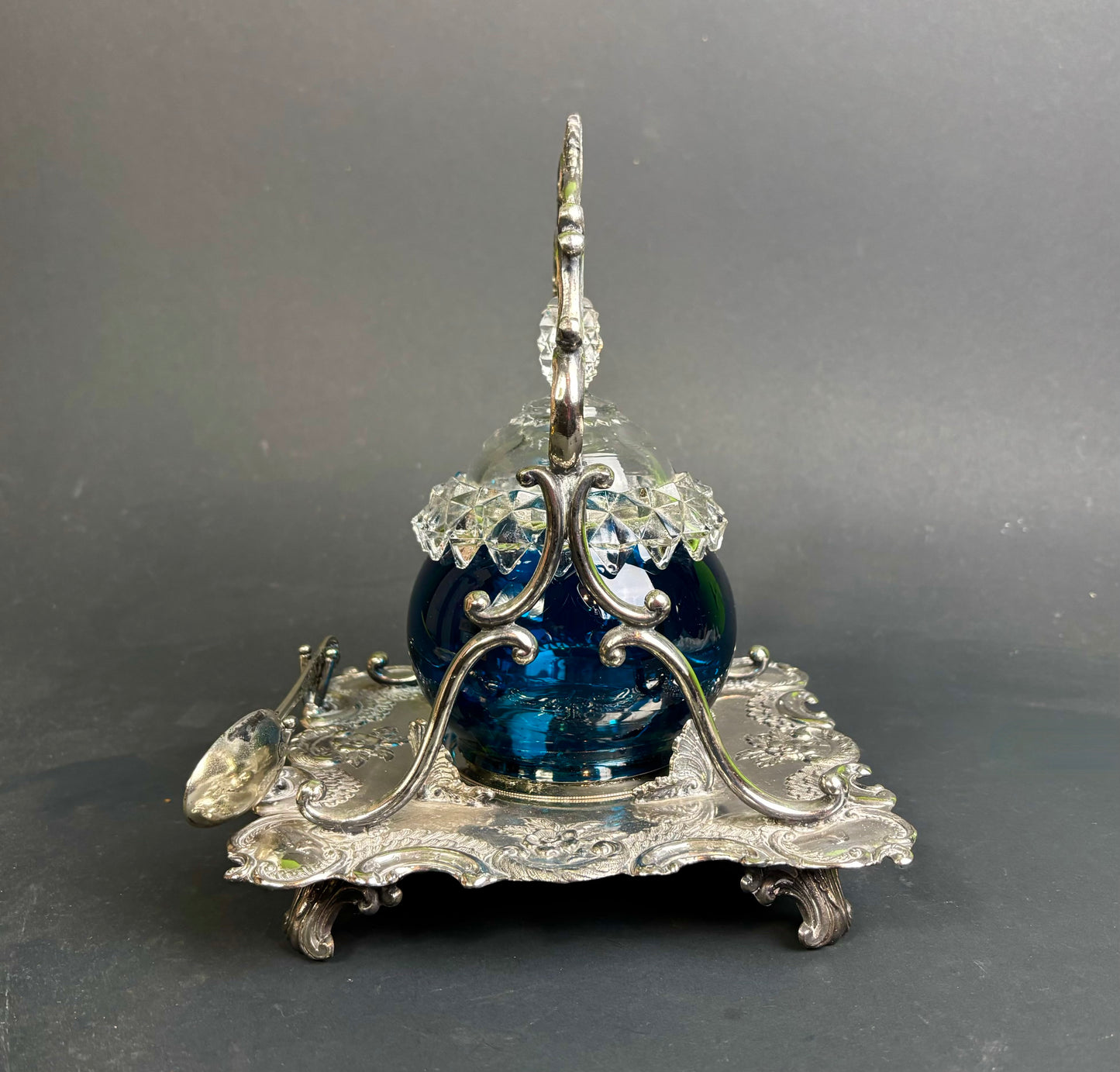 Edwardian Jam Stand with Blue Glass Pot – A. Sherry & Sons Sheffield c.1900–1920