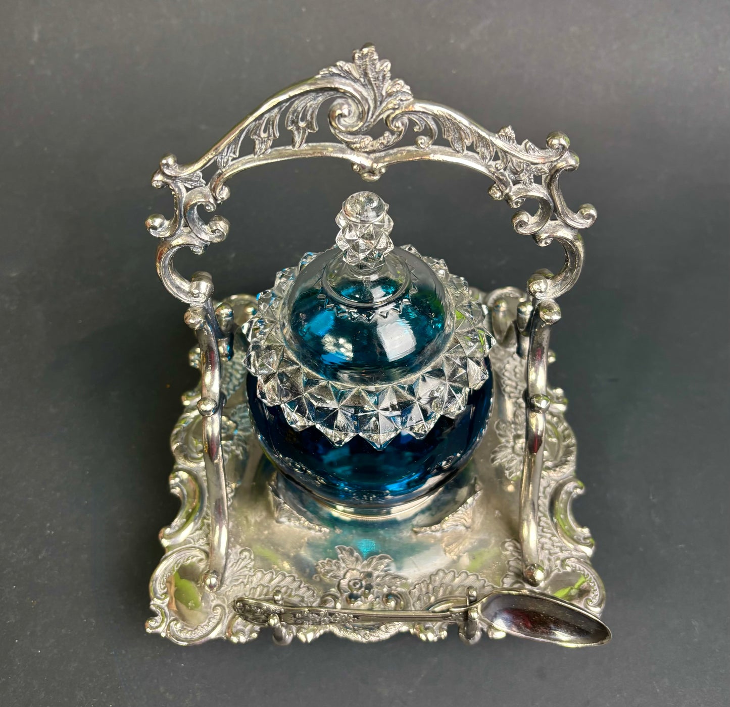 Edwardian Jam Stand with Blue Glass Pot – A. Sherry & Sons Sheffield c.1900–1920