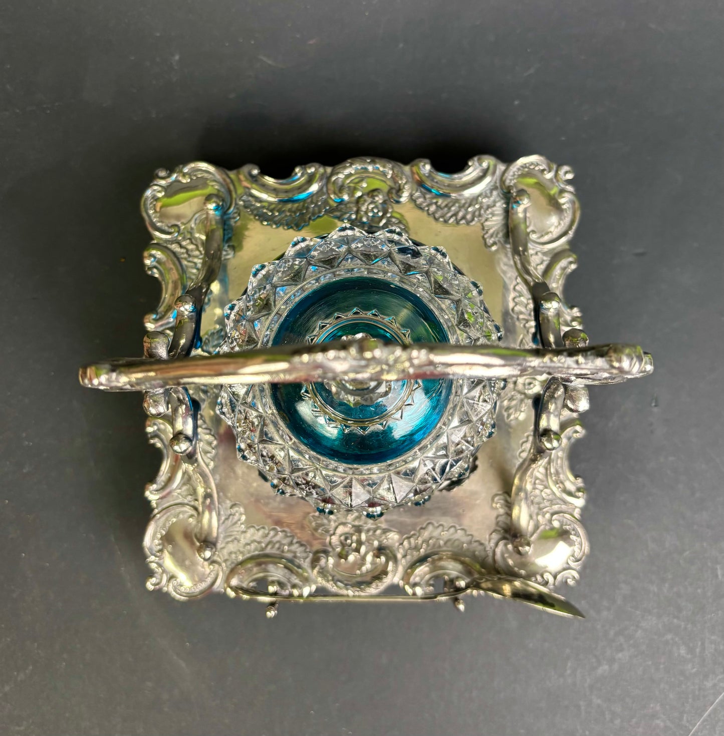 Edwardian Jam Stand with Blue Glass Pot – A. Sherry & Sons Sheffield c.1900–1920