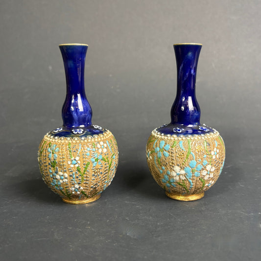 Royal Doulton Pair of Small Vases Pattern 6452 Cobalt & Gilt