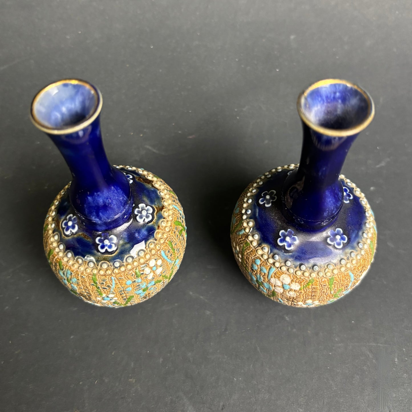 Royal Doulton Pair of Small Vases Pattern 6452 Cobalt & Gilt