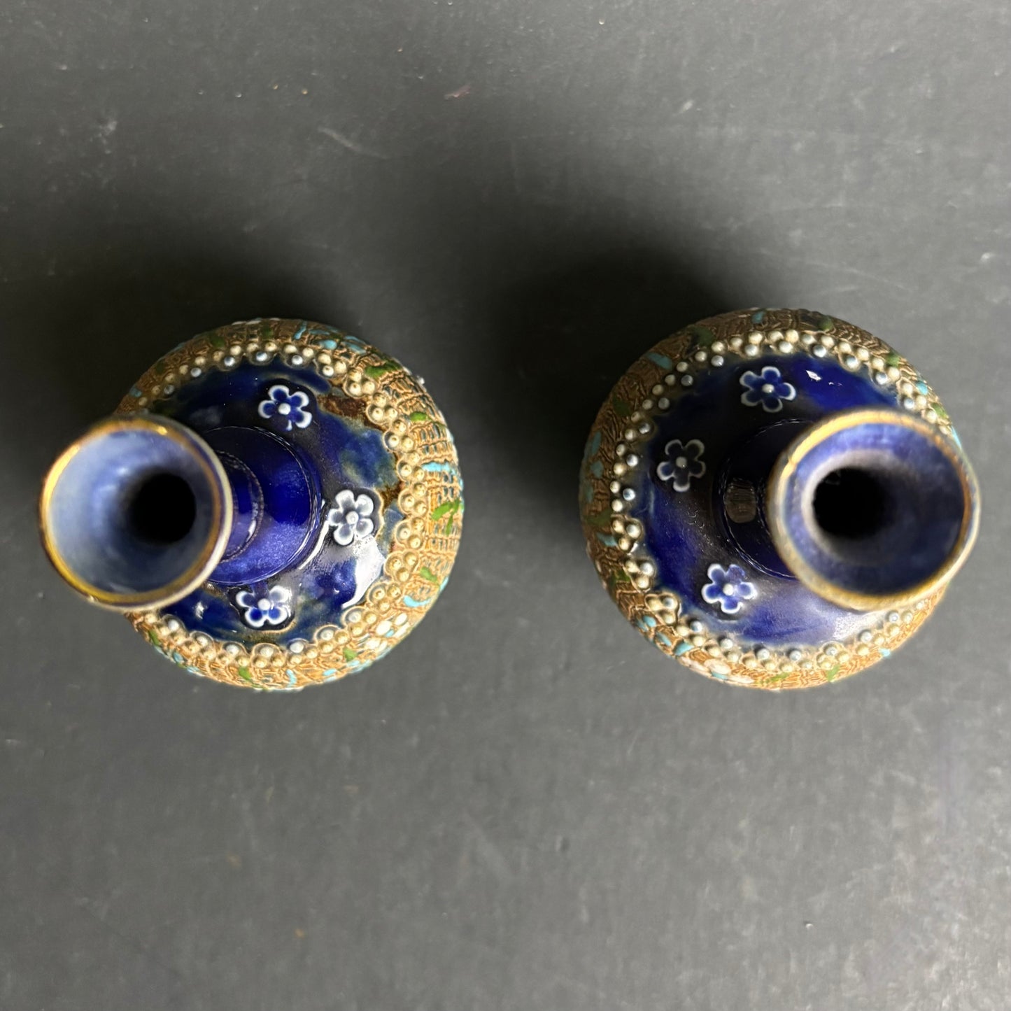 Royal Doulton Pair of Small Vases Pattern 6452 Cobalt & Gilt