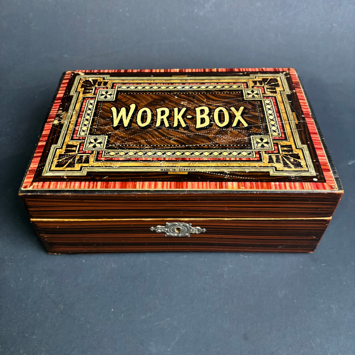 Antique German Tunbridge Style Work Box – Faux Grain Decoration – c.1880–1910