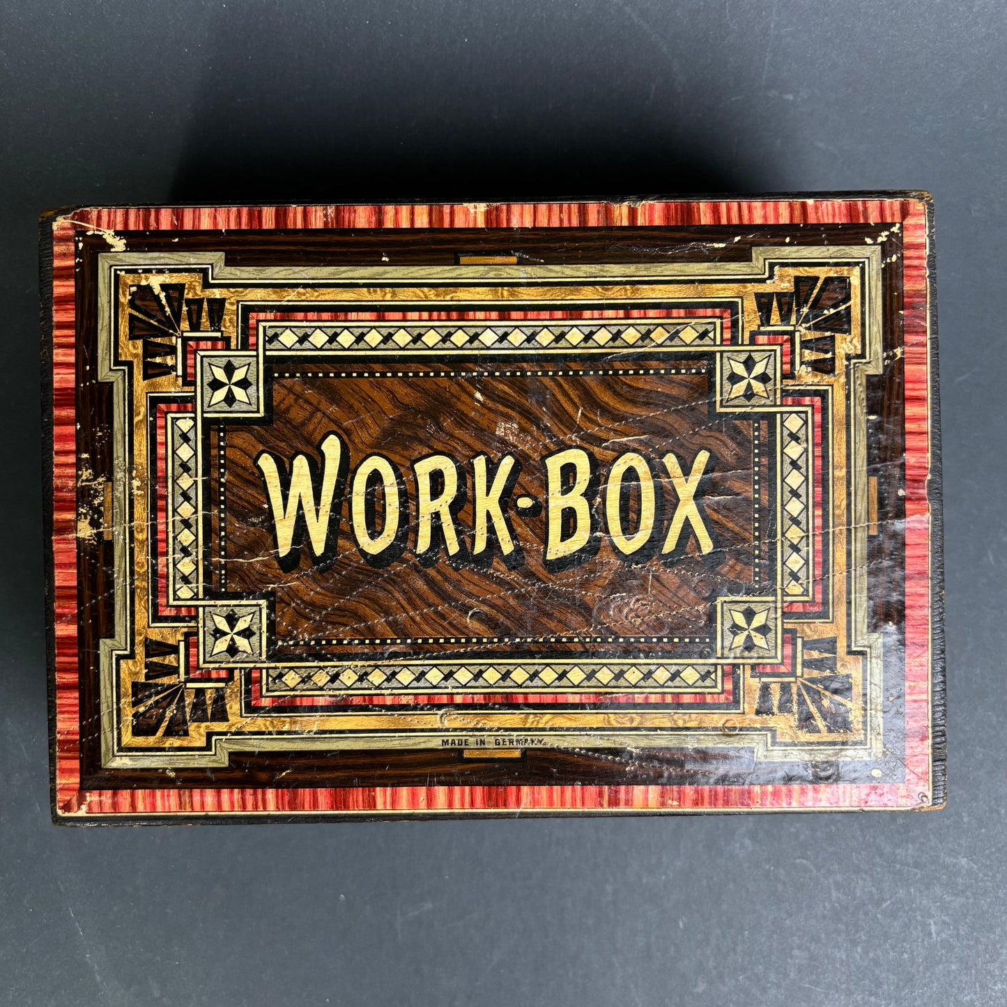 Antique German Tunbridge Style Work Box – Faux Grain Decoration – c.1880–1910