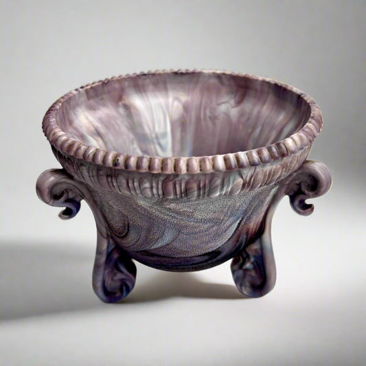 Victorian Purple Malachite Slag Glass Scroll-Foot Bowl – c.1880s