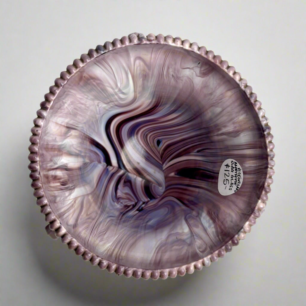 Victorian Purple Malachite Slag Glass Scroll-Foot Bowl – c.1880s