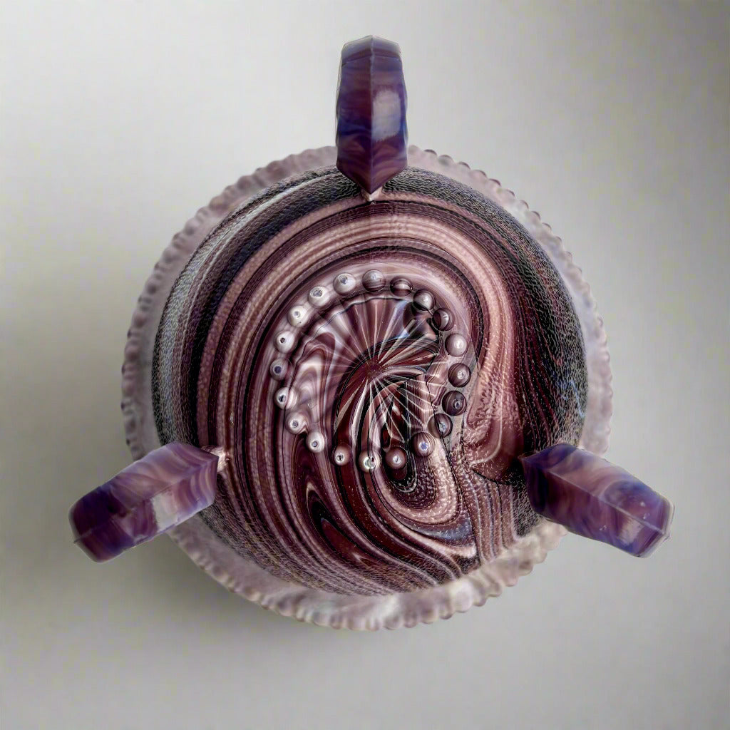 Victorian Purple Malachite Slag Glass Scroll-Foot Bowl – c.1880s