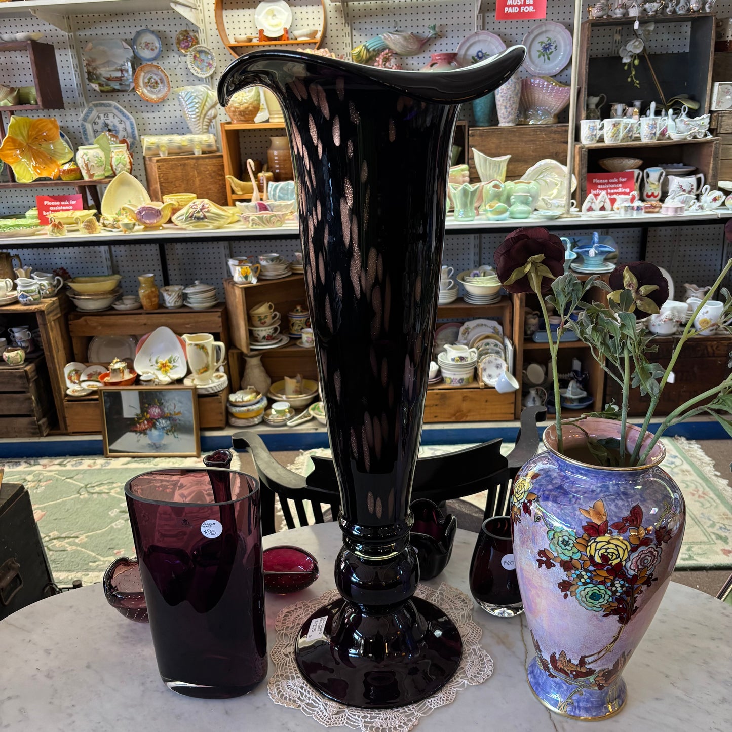 Krosno “Jozefina” Hand-Blown Art Glass Floor Vase – Poland (Late 20th Century)