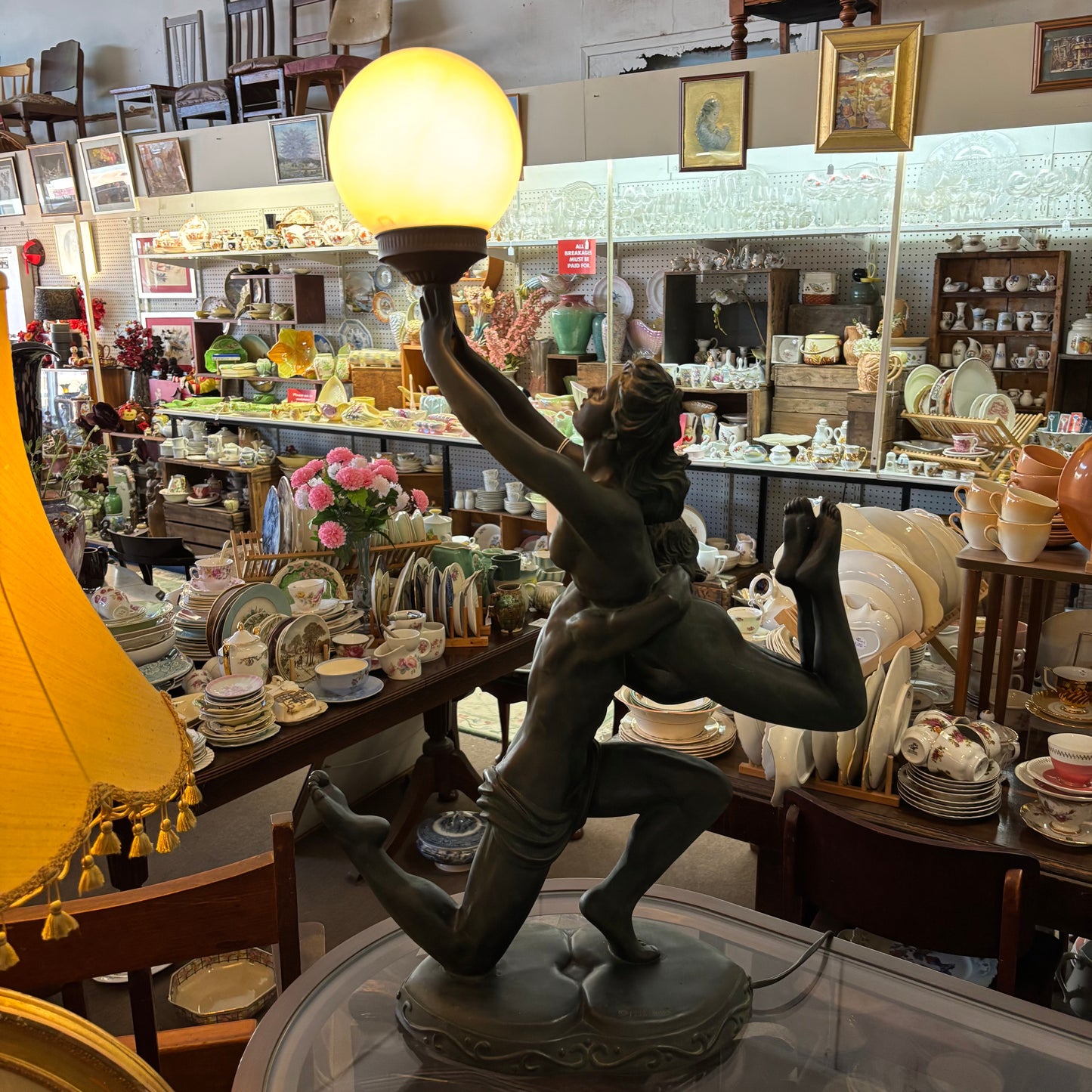 Art Deco Style Figural Lamp – Dancing Figures with Globe Shade