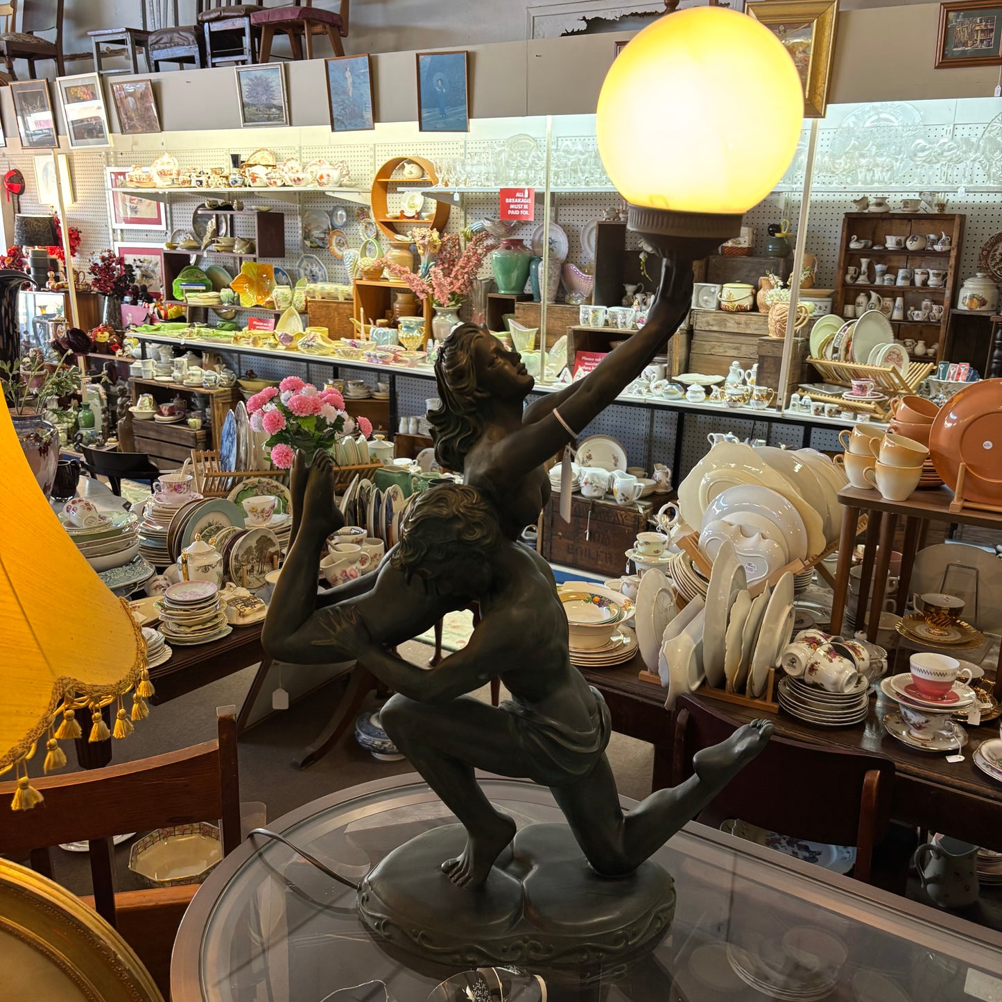 Art Deco Style Figural Lamp – Dancing Figures with Globe Shade