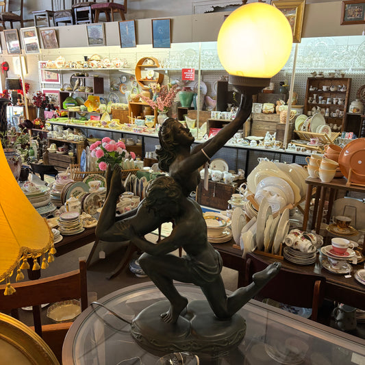 Art Deco Style Figural Lamp – Dancing Figures with Globe Shade