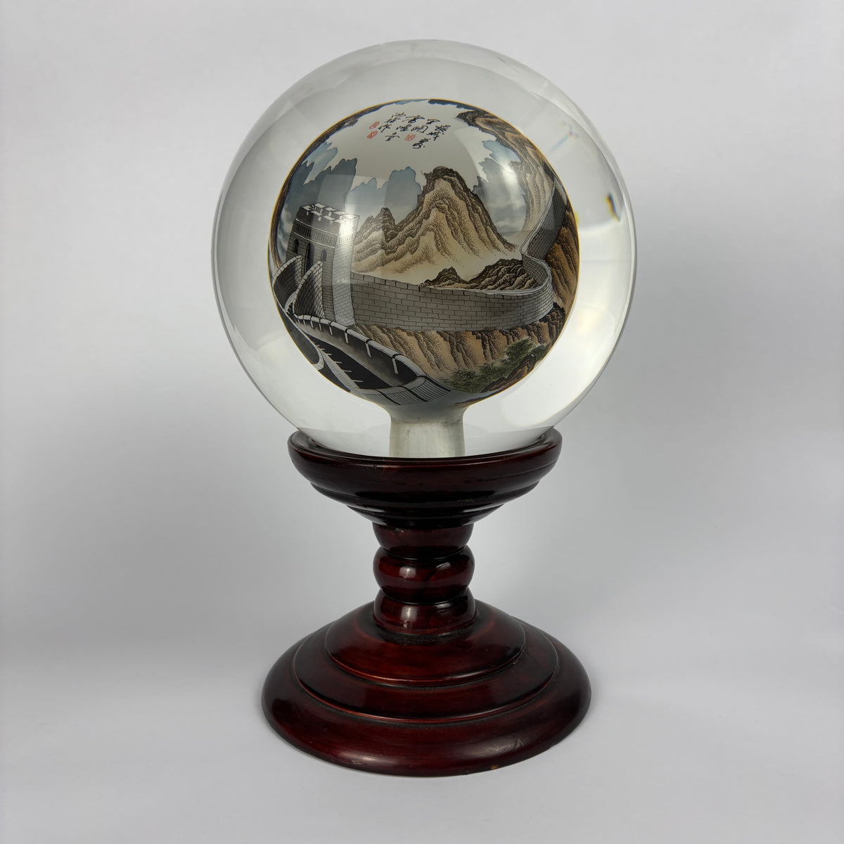 Large Chinese Inside-Painted Glass Sphere – Great Wall of China, Signed