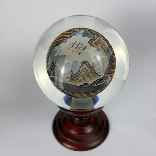 Large Chinese Inside-Painted Glass Sphere – Great Wall of China, Signed