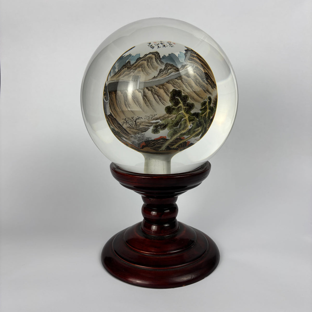 Large Chinese Inside-Painted Glass Sphere – Great Wall of China, Signed