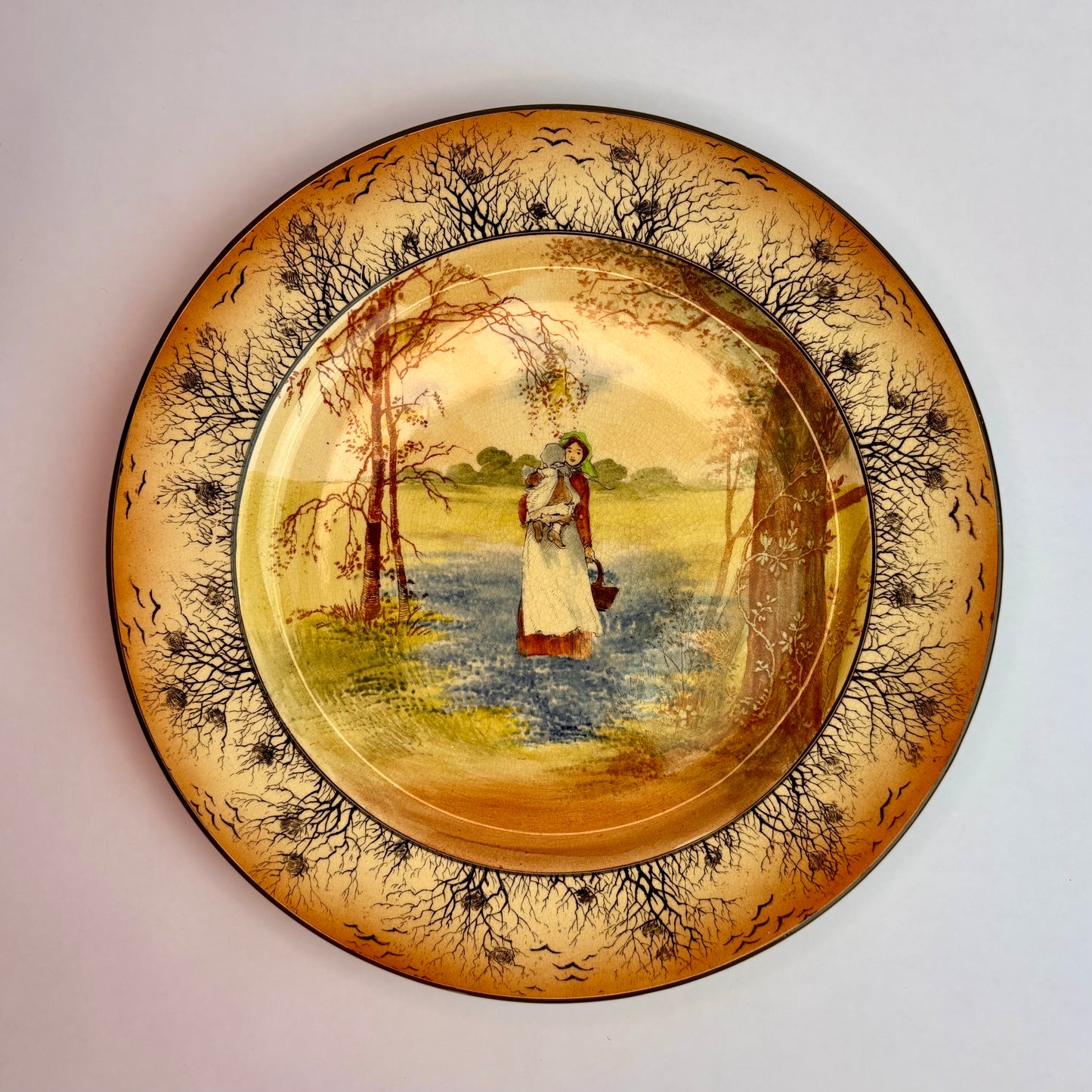 Royal Doulton Pastoral Seriesware Plate – Mother Carrying Child Large 27 cm Display Plate, c.1930