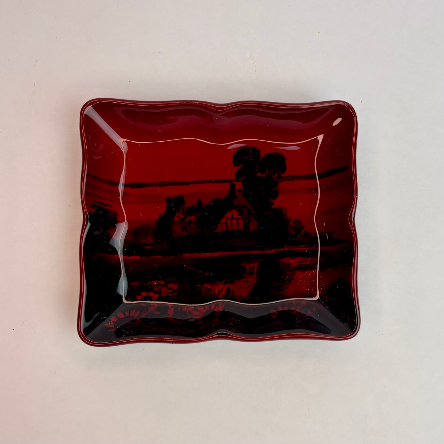 Royal Doulton Flambé Landscape Dish – Pattern 7923 Square Wavy-Edge Display Dish, c.1920s–30s