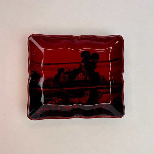 Royal Doulton Flambé Landscape Dish – Pattern 7923 Square Wavy-Edge Display Dish, c.1920s–30s