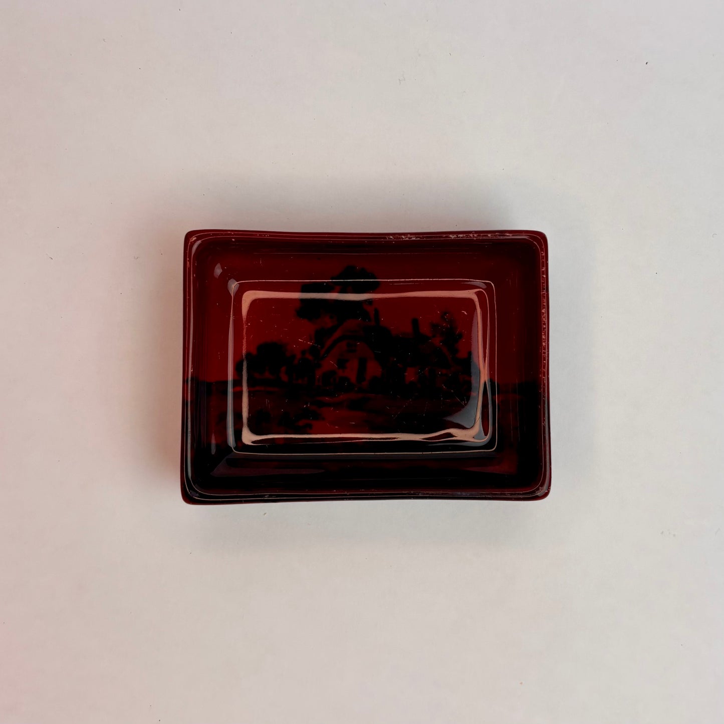 Royal Doulton Noke Flambé Rectangular Pin Dish – Oxblood Glaze, c.1930